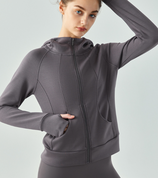 Yoga Clothes Coat Women Three-Dimensional Waist Slimming Air Layer Fitness Clothes Top Integrated Hooded Casual Sports Top