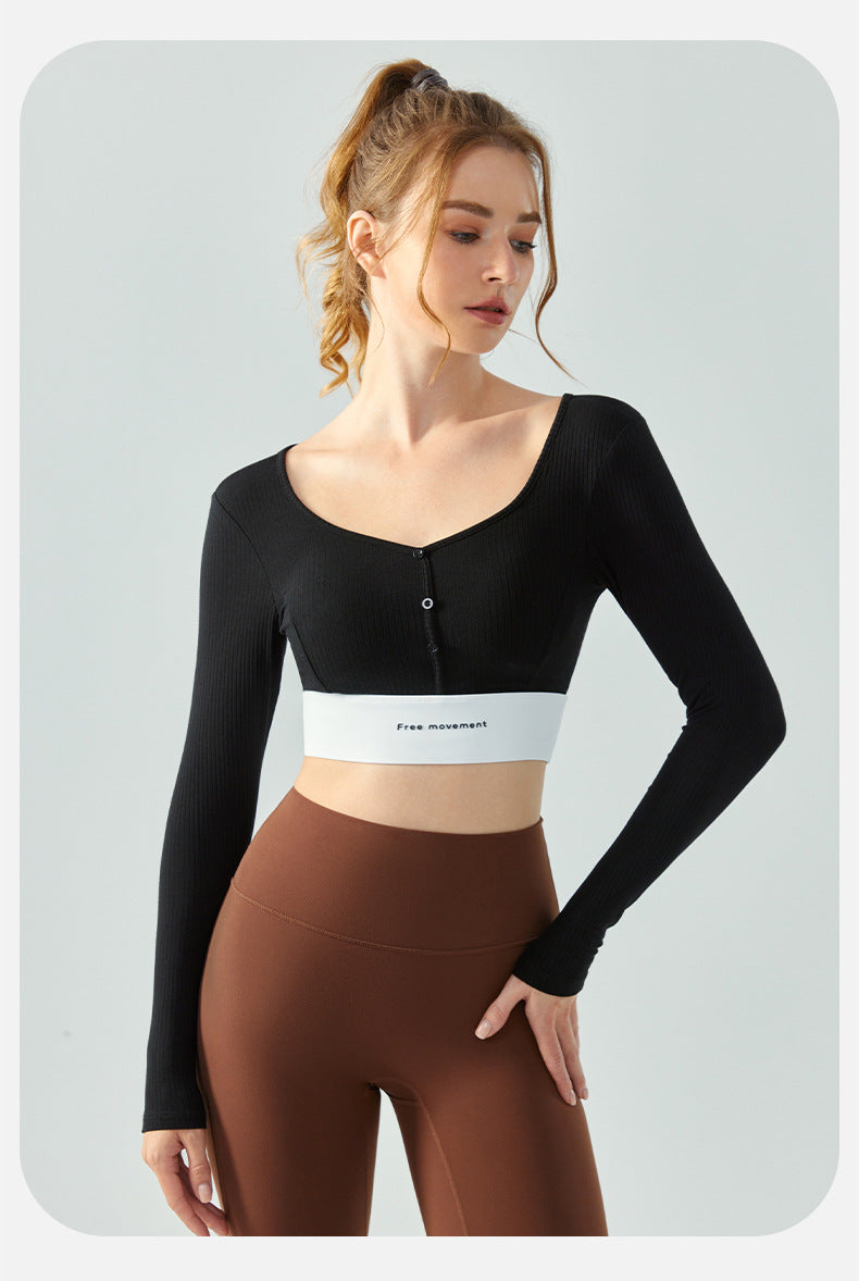 Yoga Clothing Top Long Sleeve With Chest Pad Autumn Winter Outdoor Sports Top Women Sexy Short Slim Fitness Clothes Long Sleeve