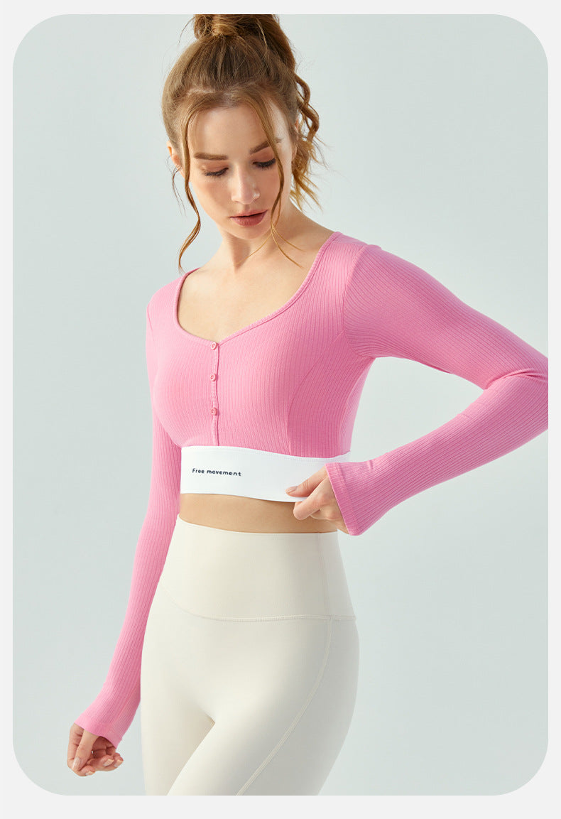 Yoga Clothing Top Long Sleeve With Chest Pad Autumn Winter Outdoor Sports Top Women Sexy Short Slim Fitness Clothes Long Sleeve