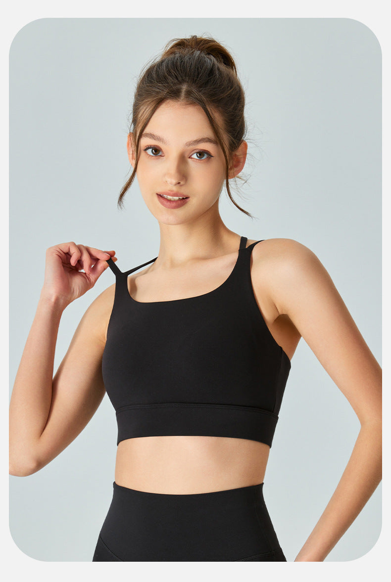 Spring Summer Medium Tenacity Sports Underwear Semi Fixed Cup One Piece Yoga Vest Spaghetti Strap Seamless Workout Bra Women