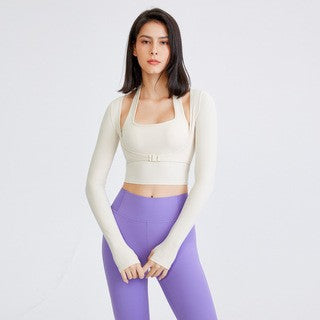 Yoga Clothes with Chest Pad Women Sexy Running Exercise T-shirt Long Sleeve Quick-Drying Workout Clothes Tops Outerwear