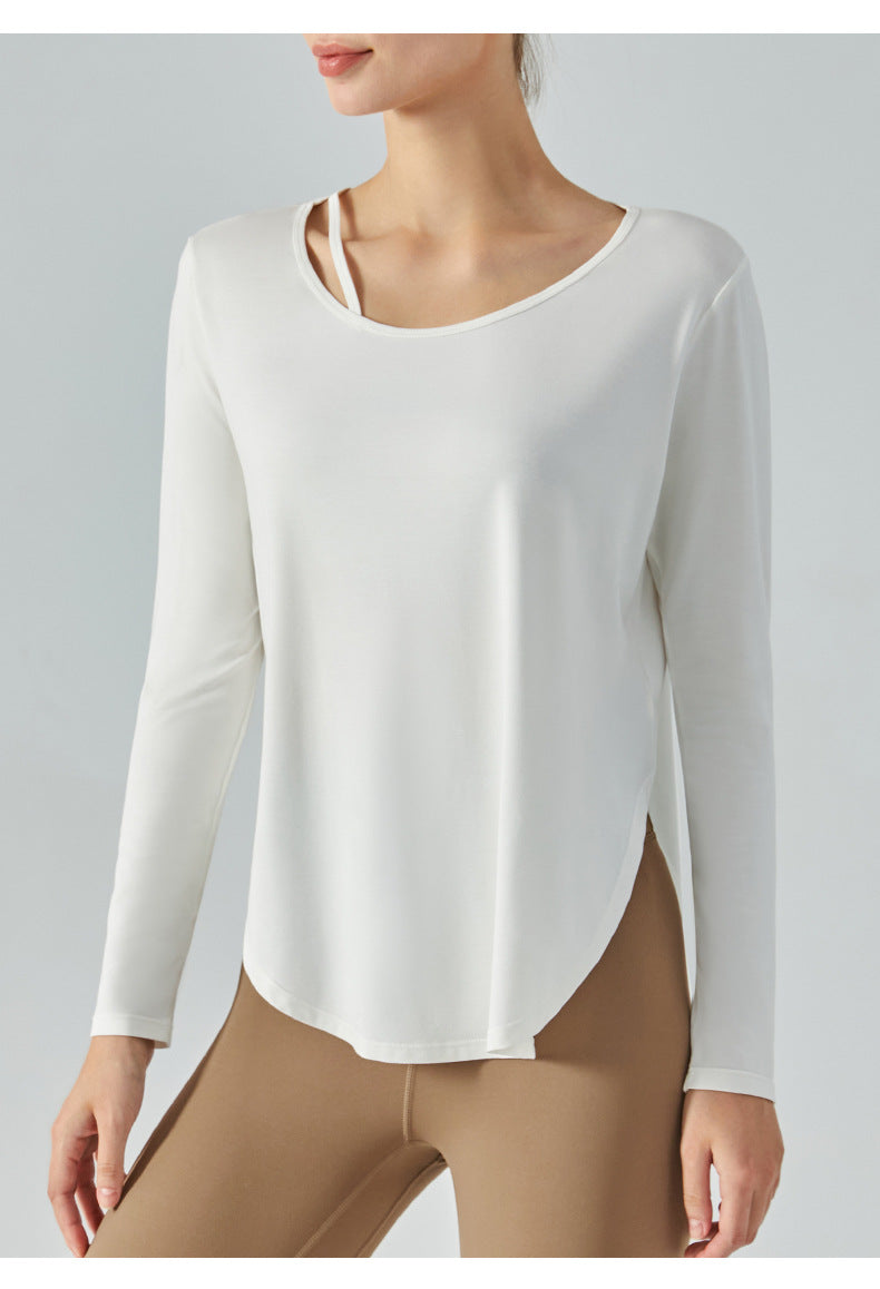 Yoga Clothes Autumn Winter Split Long Sleeve T shirt Sports Blouse Long Shirt Arc Hem Thin Fitness Clothes Women