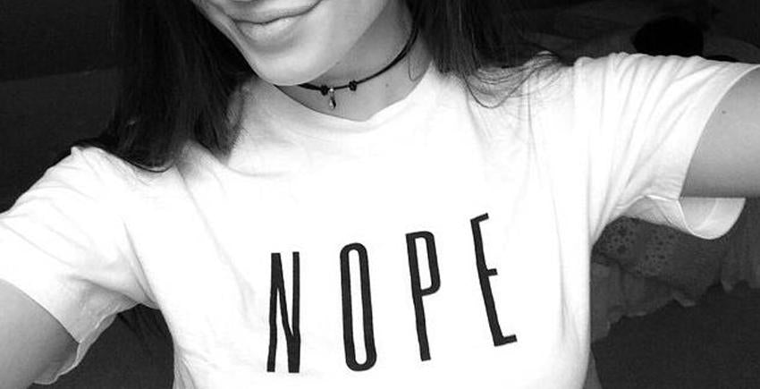 NOPE Print O-Neck T-Shirt