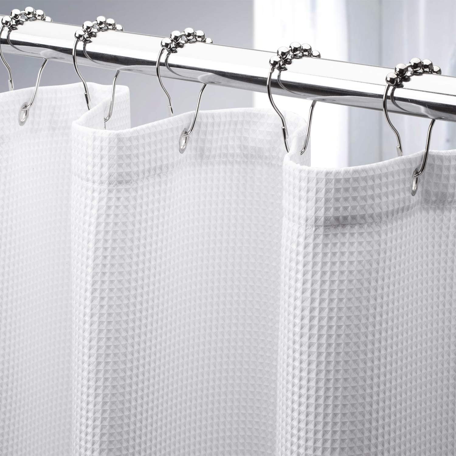 High Quality Heavy Duty Luxury Soft Thick Fabric Waffle Weave Bathroom Shower Curtains With Hooks