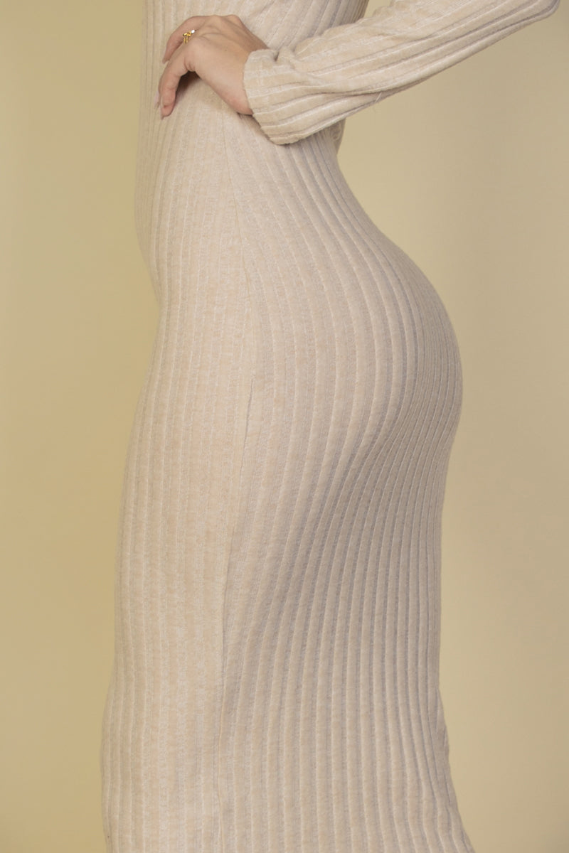 Sweater-Knit Fuzzy v Neck Bodycon Dress (CAPELLA)