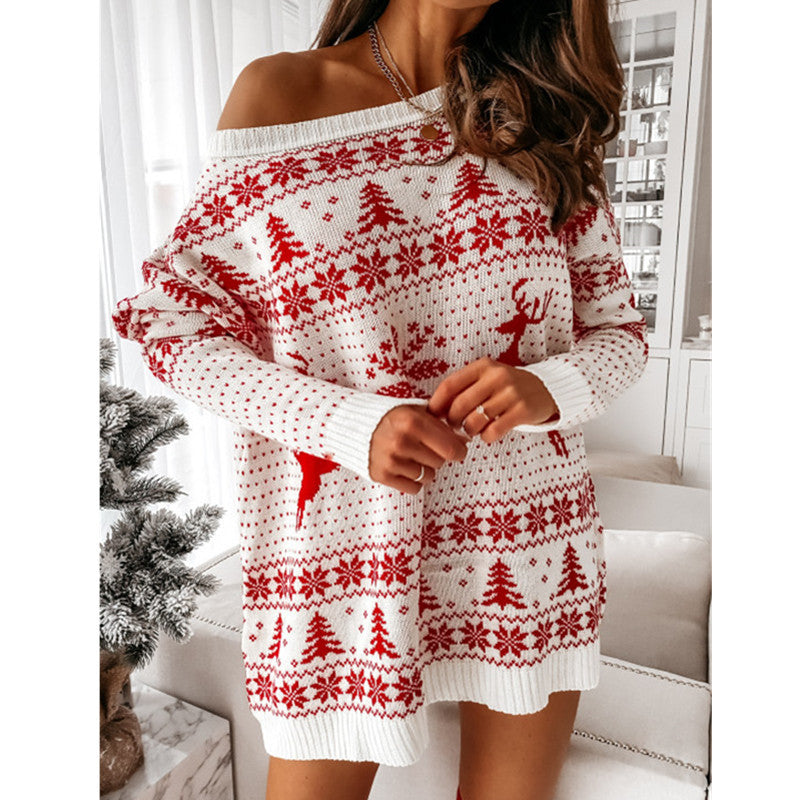 Winter Knitted Women's Long Sleeve Holiday Christmas Dress