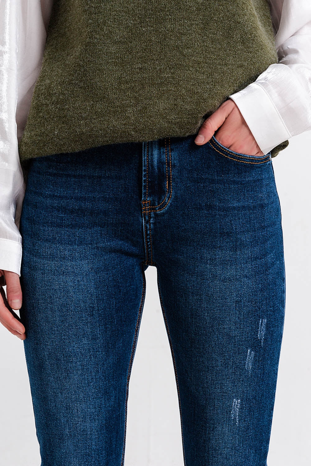 High Waisted Skinny Jeans in Blue Wash