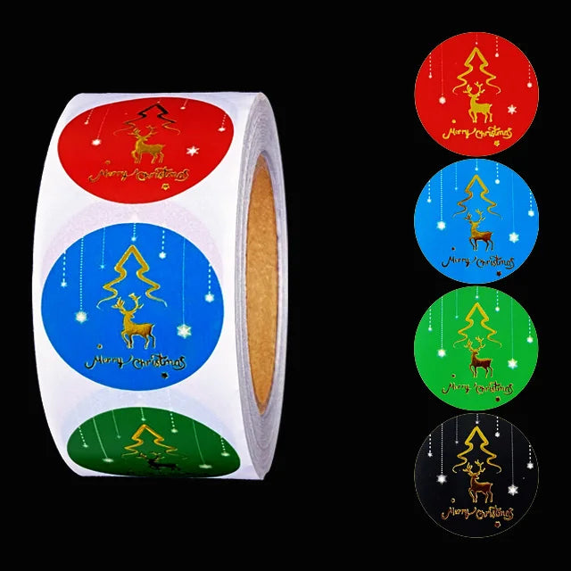 Christmas Stickers Tags Decorative Present for Cards Gift Envelopes Boxes 1.5Inch Ornament Round Merry Christmas Label Roll
