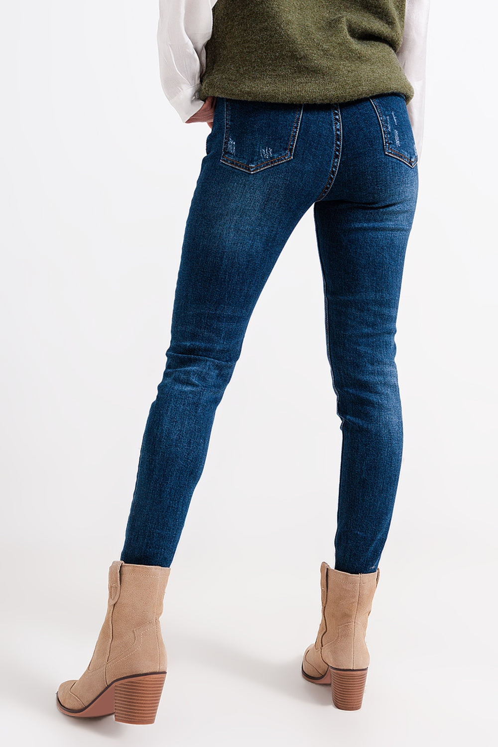 High Waisted Skinny Jeans in Blue Wash