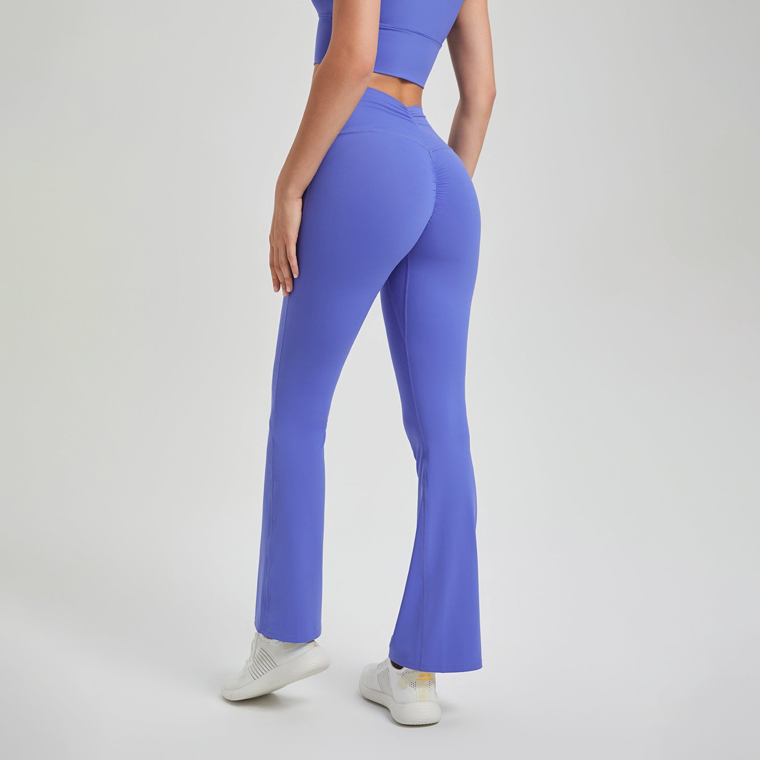 Lycra High Waist Pleated Hip Lifting Anti Curling Nude Feel Yoga Pants Outer Wear Running Workout Pants Breathable Fitness Bell Bottom Pants