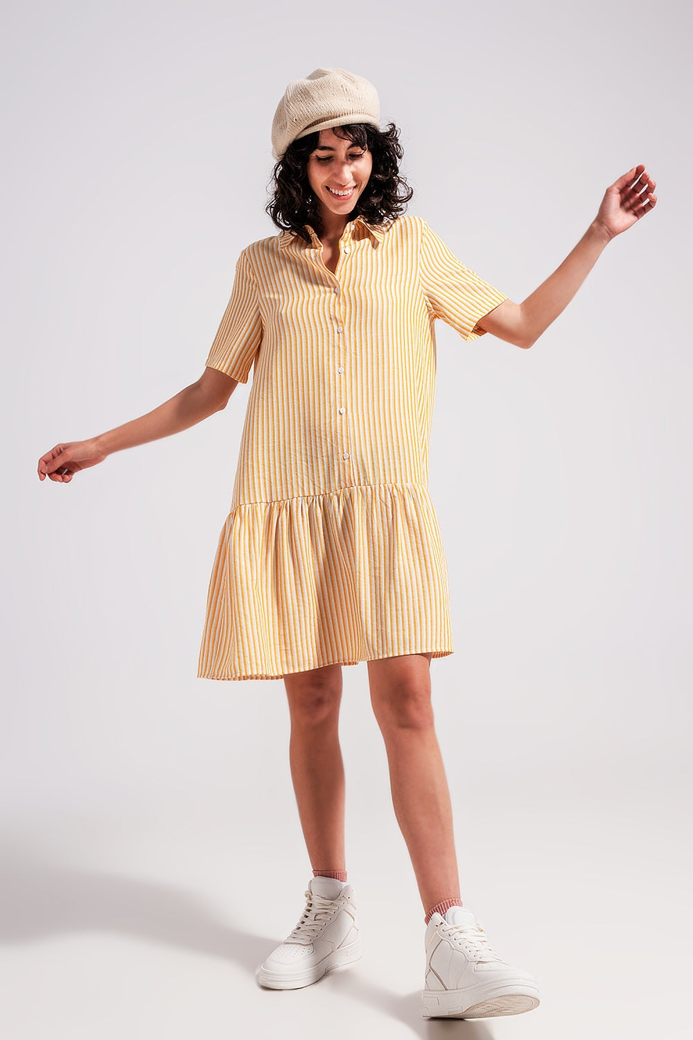 Stripe Print Mini Dress in Yellow