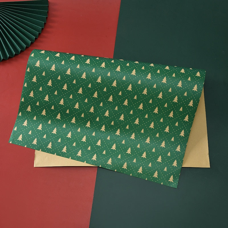 2Pcs/Set 50*70cm Christmas Gift Wrapping Paper Thickened Christmas Kraft Paper Flower Wrapping Paper Gift Box Wrapping Paper