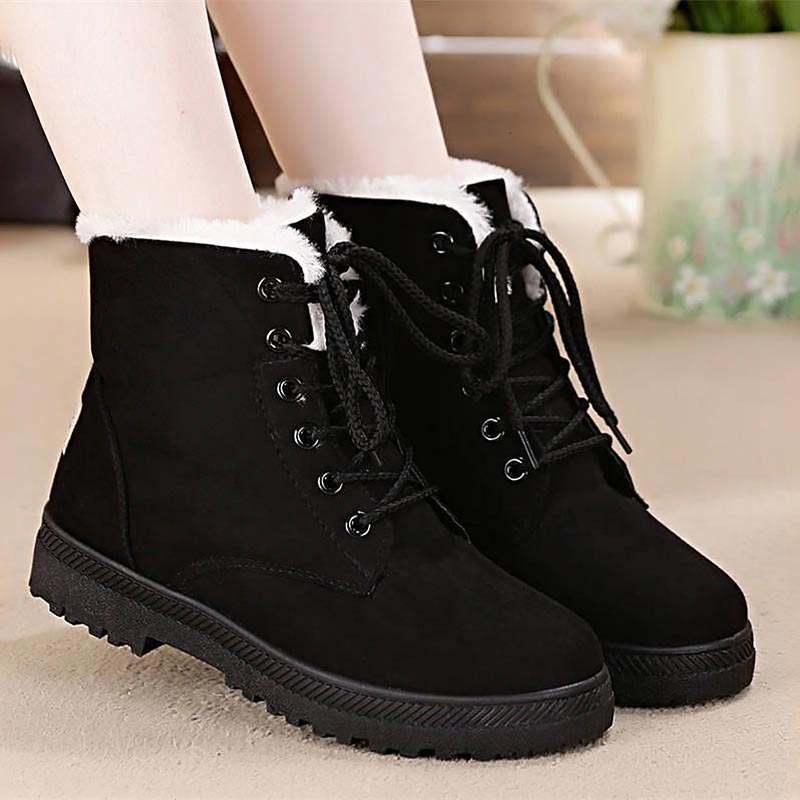 Classic Women Snow Boots Winter Boots Women Lace-Up Flat Heel Ankle Boots for Women Shoes Warm Fur Plush Shoes Woman WSH2461
