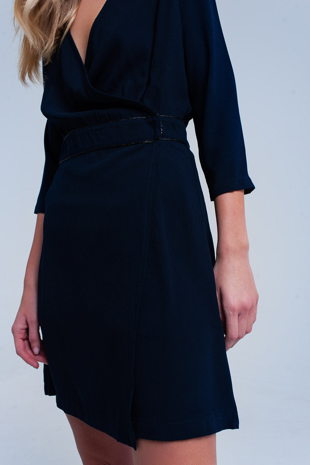 Navy Wrap Dress With Lace Detail