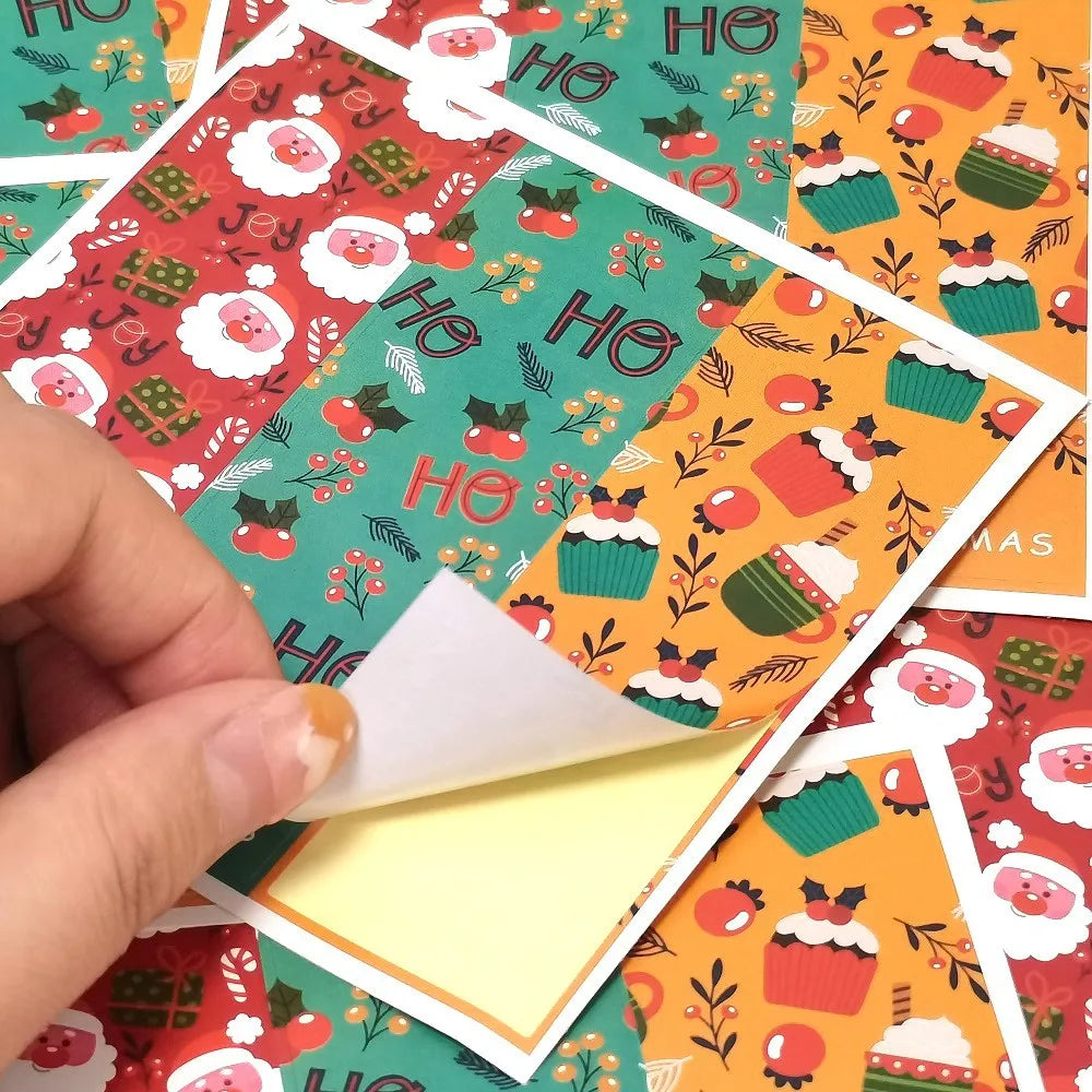 In Bulk Christmas Stickers 30pcs/Bag 3x9cm for Gift Box Seal Self-Adhesive Reindeer Snowman Labels Packaging
