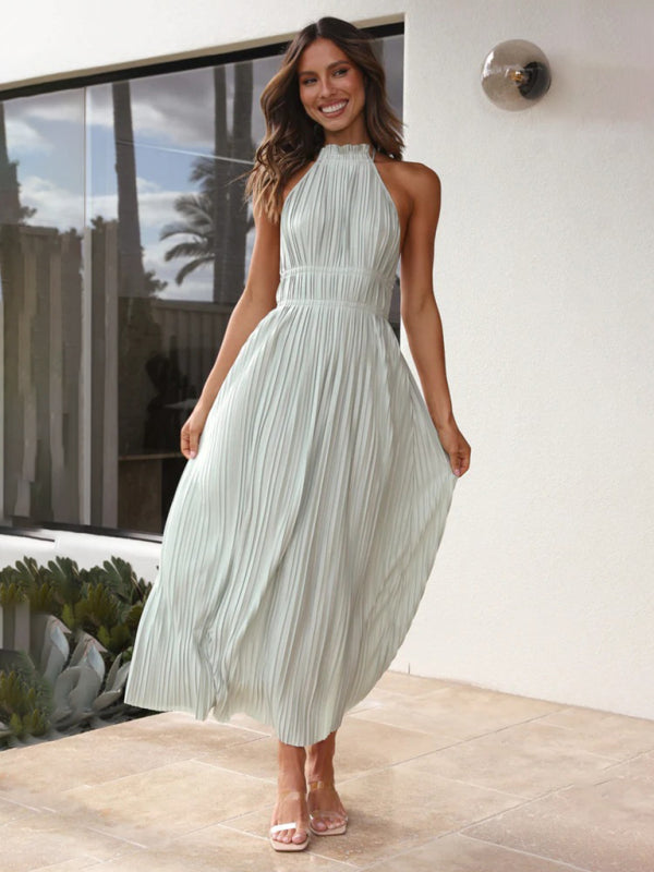 New style fashionable fresh off-shoulder halterneck strappy personalized backless long dress