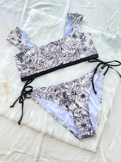 Miyouj Print Swimsuit Bandage Bikini Set Short Sleeve Sexy Bikinis Bathing Suits Summer BiquiniK&F