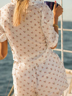 New French Floral Short Sleeve Lapel Pajama SetK&F