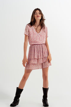 Shirred Mini Dress With Peplum in PinkK&F