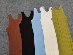 T0teme* Summer Women Dress VIscose Polyamide Sleeveless Tank O-Neck High Street Casual Elastic Waist Floor LengthK&F